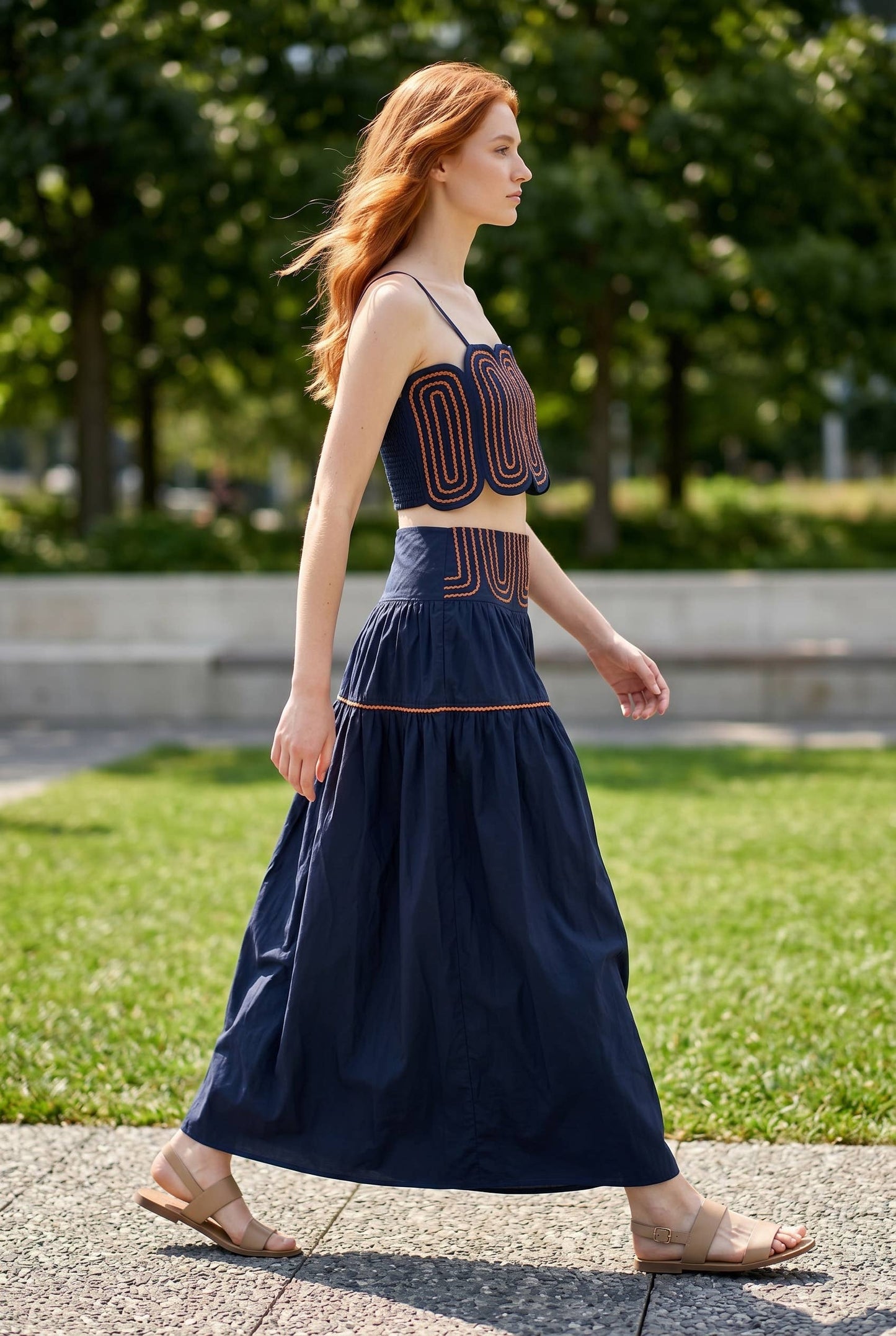Exclusive Lace Trimmed Top & Skirt Set: CRIMSON/WHITE / M