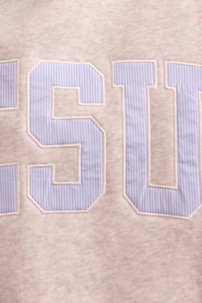JESUS3 | 'JESUS' Applique Patch Sweatshirt: HGREY/BLUE STRIPE