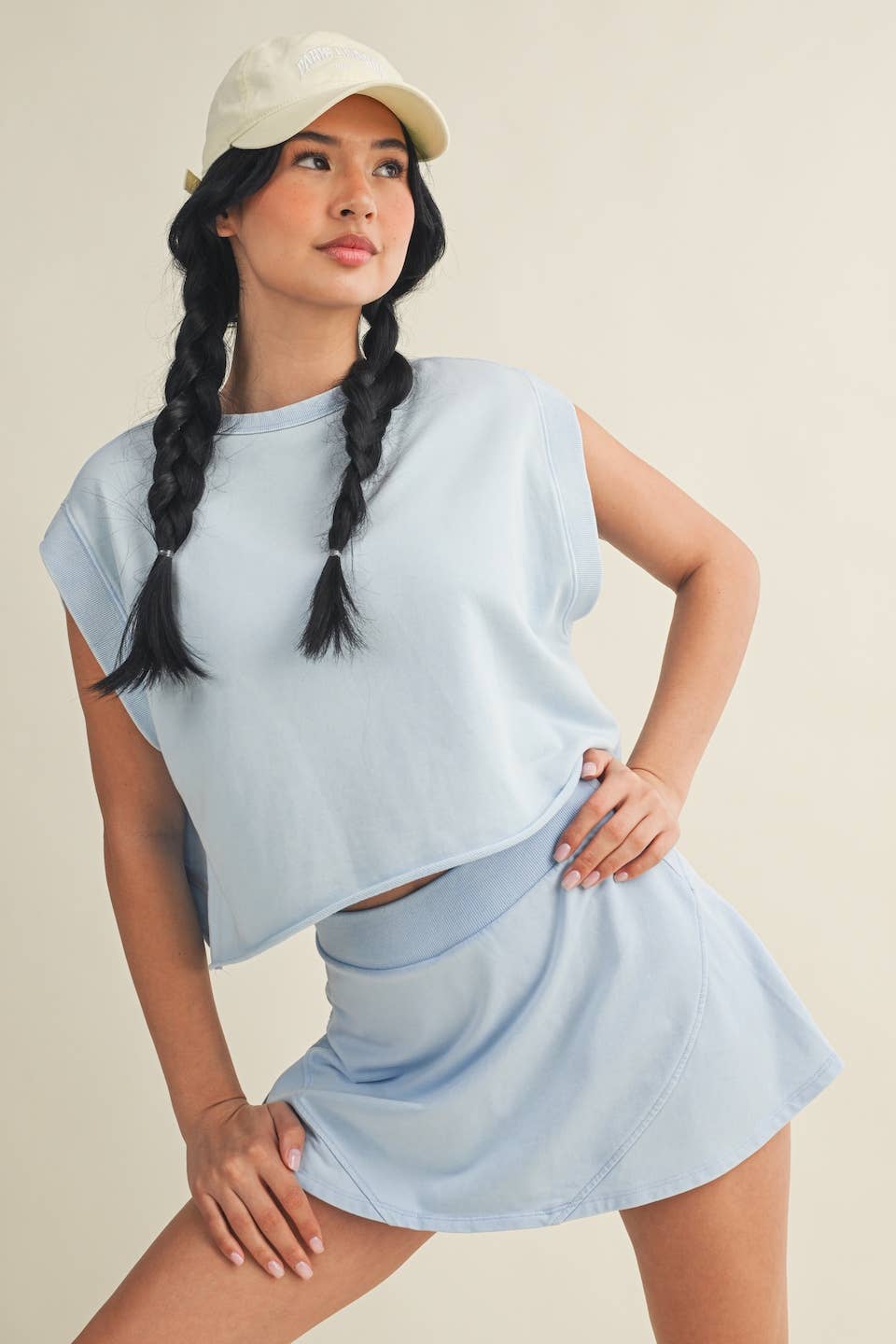 Mineral Wash Open Back Top: Blue