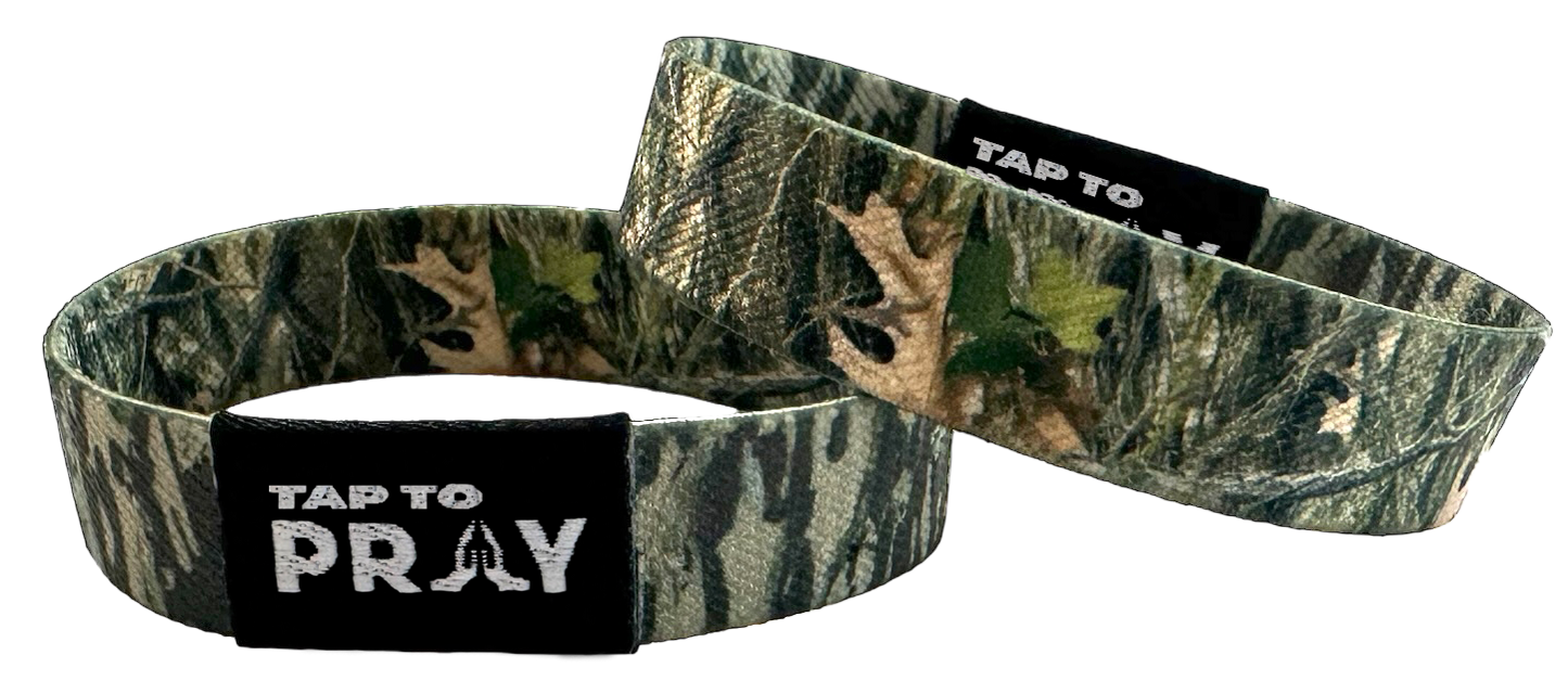 Tap To Pray Wristbands - Tap W/Phone For Daily Verse/Prayer: Large / Forest Camo / Tree Bark Camo