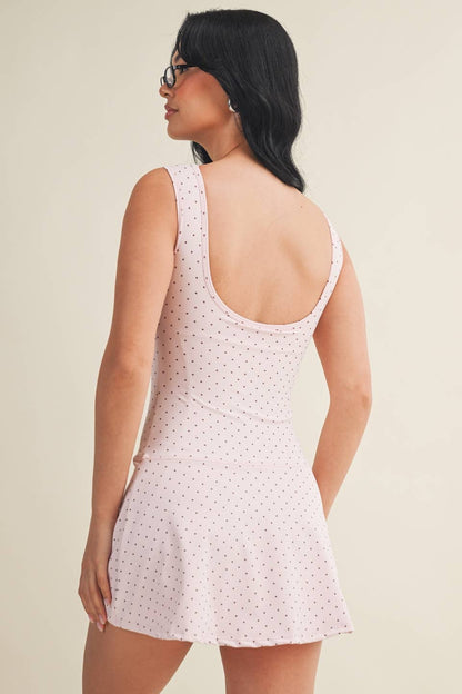 Polka Dot Print A-Line Mini Dress with Drop Waist: Pink Polka Dot