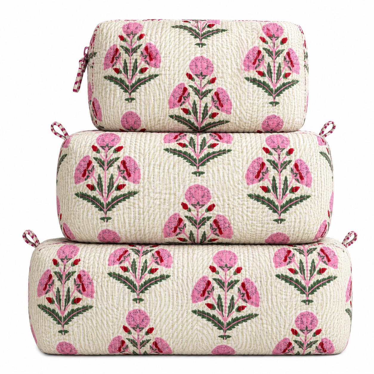 Light Pink Floral Quilted Bag Print: Large