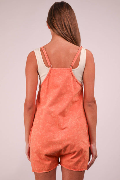 NP70359-Mineral Washed Sleeveless Casual Knit Romper: SUNSET