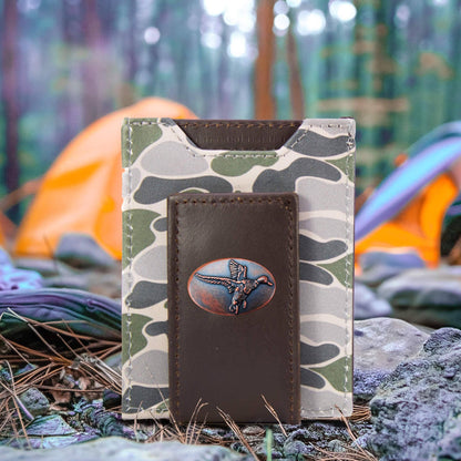 Mallard Men's Magnetic Front Pocket Old School Camo Leather Wallet.: Brown/Tan Camo