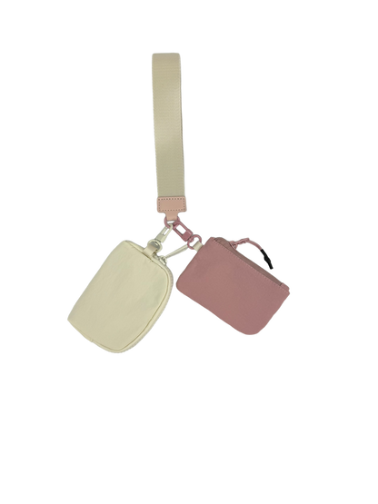 LL-4320 Wristlet Key Chain Double Pouch Cream/Mauve