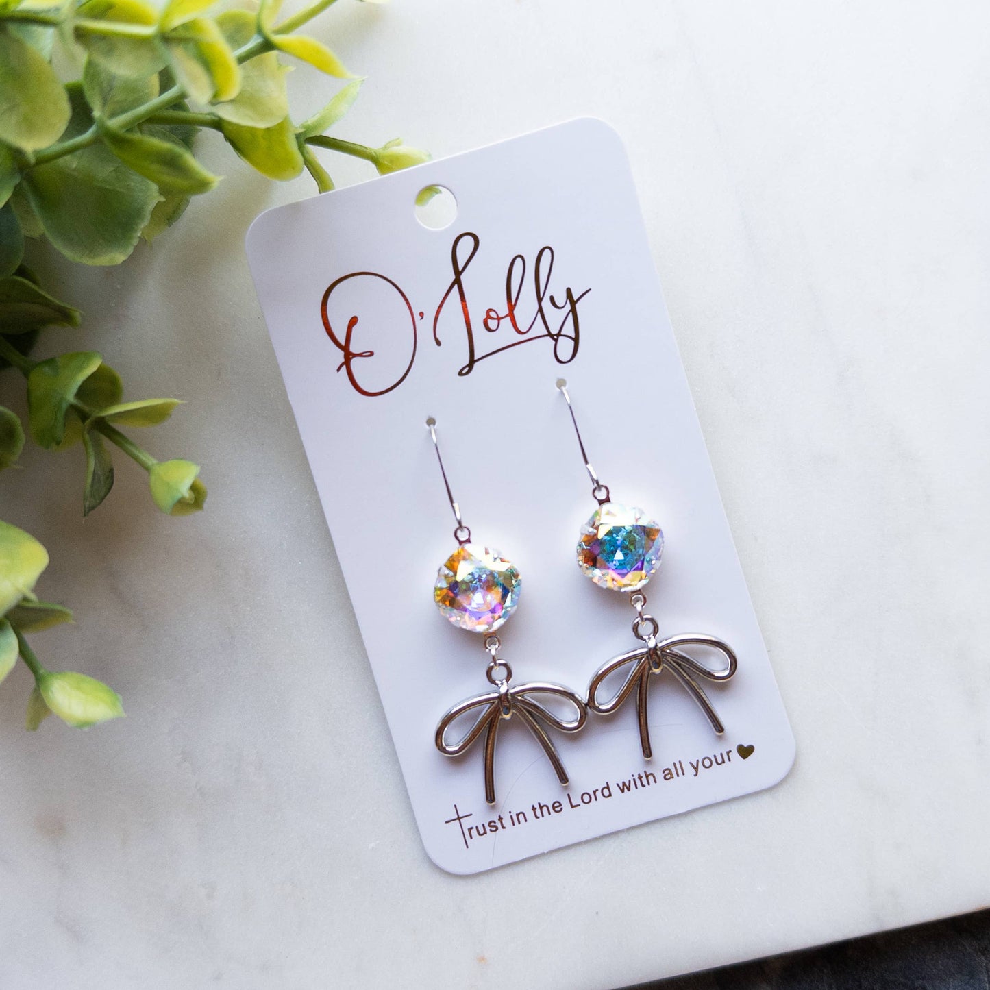 Bow Earrings w/AB Stone “Bowie”: Gold