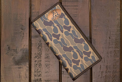Alabama Crimson Tide Men's Secretary Old School Camo Leather Wallet.: Green/Gray Camo