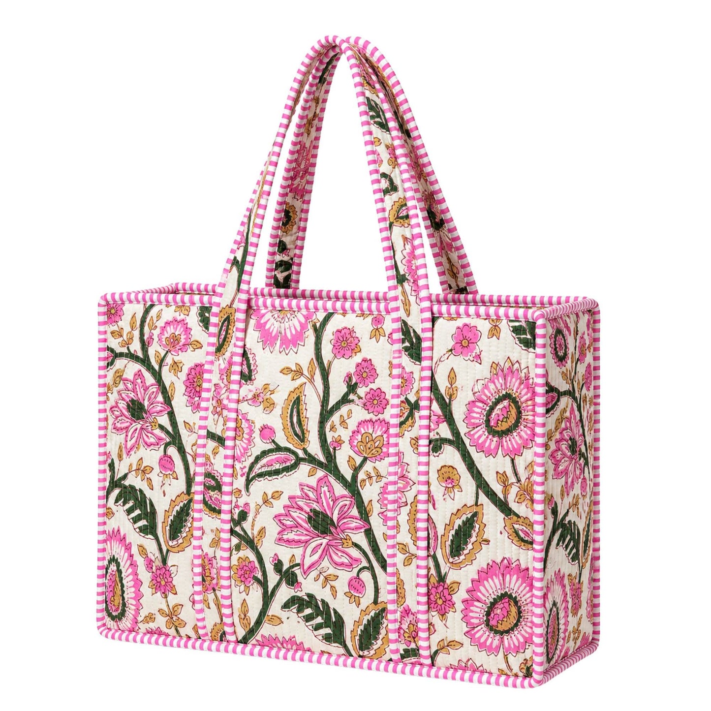 Pink and Green Floral Quilted Bag Print: Large