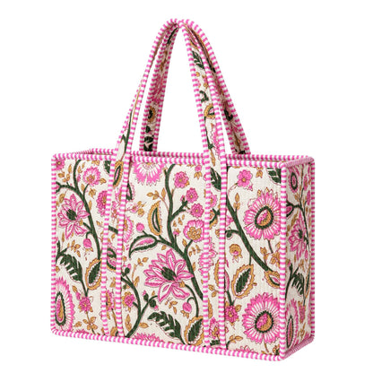 Pink and Green Floral Quilted Bag Print: Large