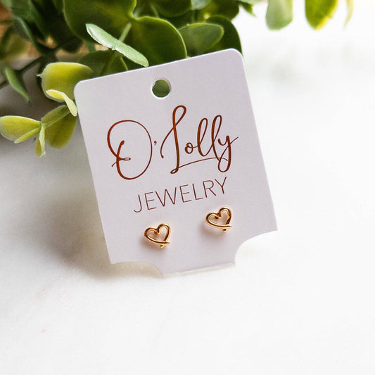 Gold Stainless Steel Heart Stud Earrings