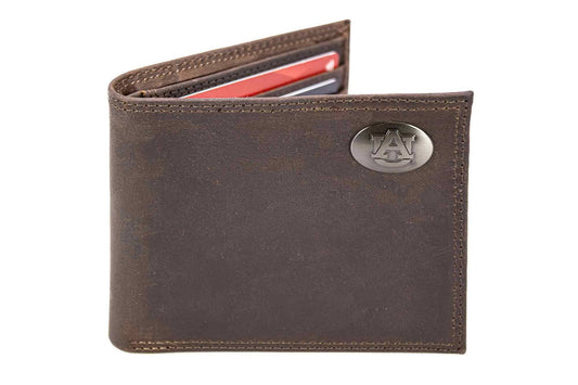 Auburn Tigers Men's Collegiate Bifold Leather Wallet.: Crazyhorse Brown