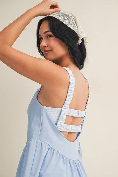 Gingham Print Double Layered Play Dress: Blue