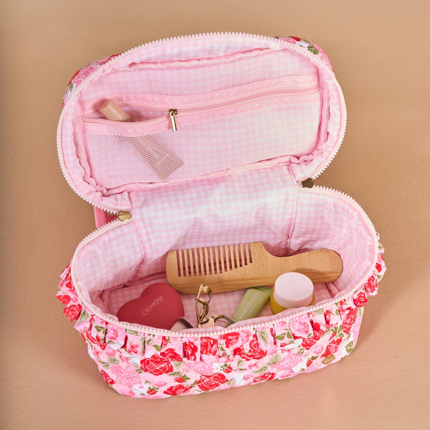Glam & Go Quilted Cosmetic Bag-Rose Garden