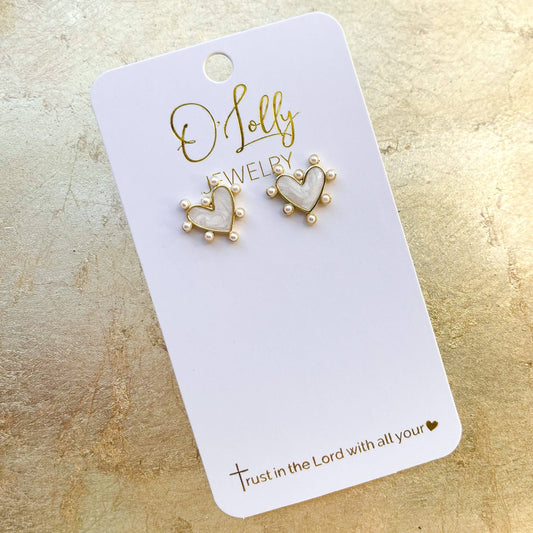 Heart of Pearls Stud Earrings