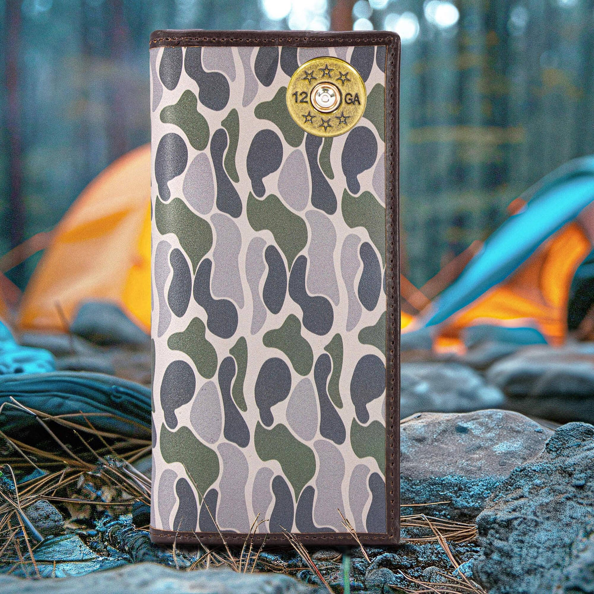 Shotshell Men's Secretary Old School Camo Leather Wallet.: Green/Gray Camo