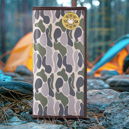 Shotshell Men's Secretary Old School Camo Leather Wallet.: Green/Gray Camo
