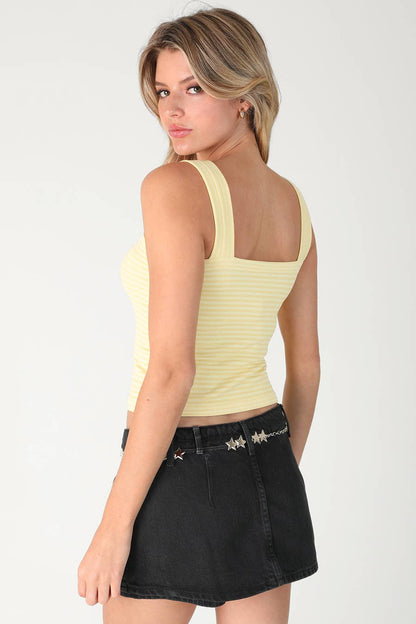 NS8548 - Striped Square Crop Top: 2253 Pale Banana