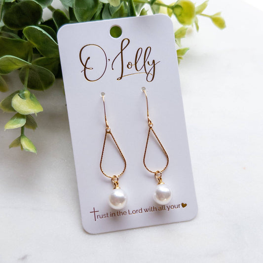 Gold Textured Teardrop w/Pearl Dangle