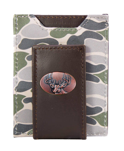 Buck Men's Magnetic Front Pocket Old School Camo Leather Wallet.: Brown/Tan Camo