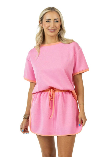 Pink and Orange Skirt and Top Set: Pink