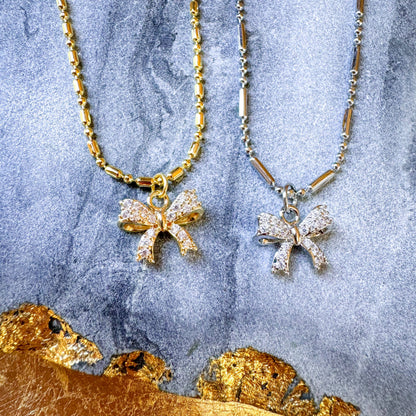 O’Lolly CZ Bow Necklace: Gold