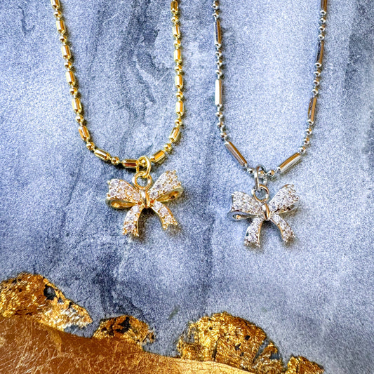 O’Lolly CZ Bow Necklace: Gold