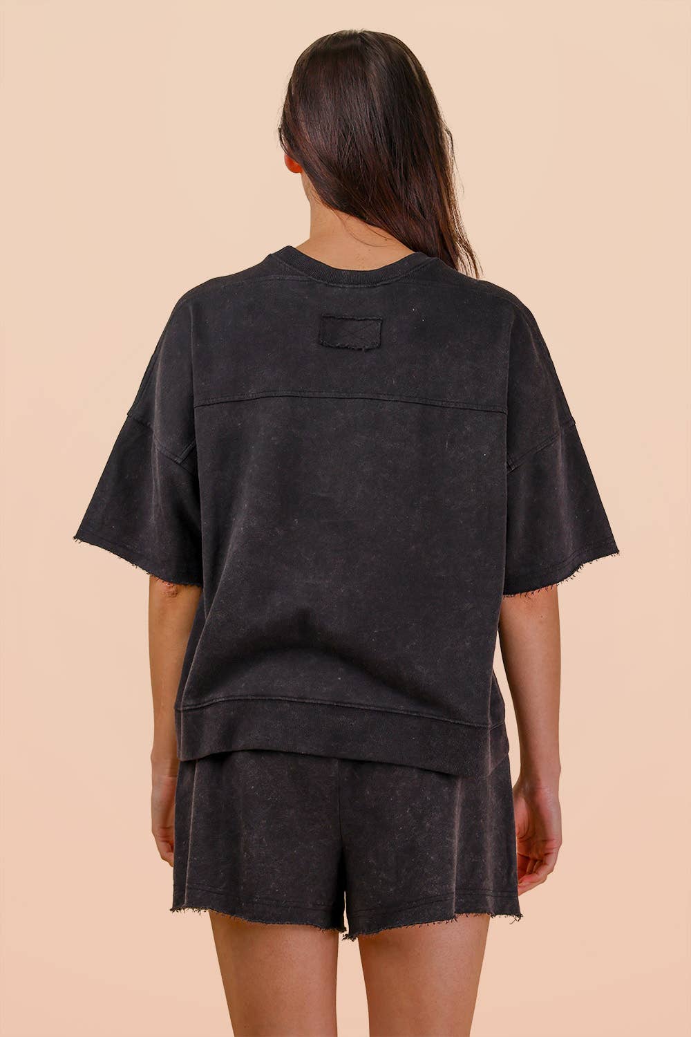 Mineral Washed Knit Casual Top & Shorts: DENIM