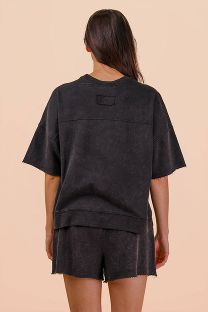 Mineral Washed Knit Casual Top & Shorts: CORAL