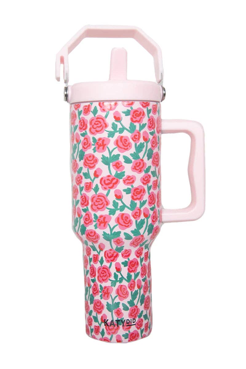 Whimsical Roses Stainless Steel Tumbler: Light Pink