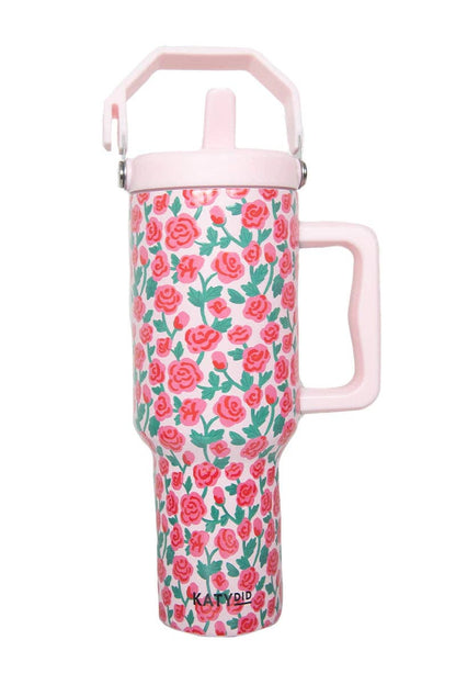 Whimsical Roses Stainless Steel Tumbler: Light Pink
