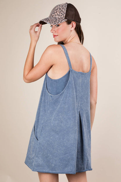 ND31251-Mineral Washed Knit Mini Dress with Shorts Inside : GREEN / S-M-L