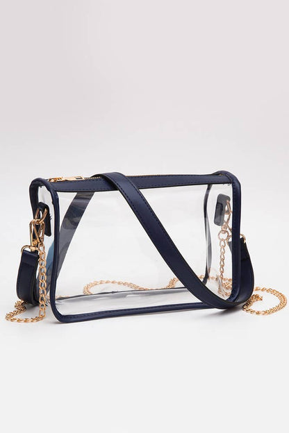 Clear Rectangle Stadium Concert Crossbody Bag: Navy