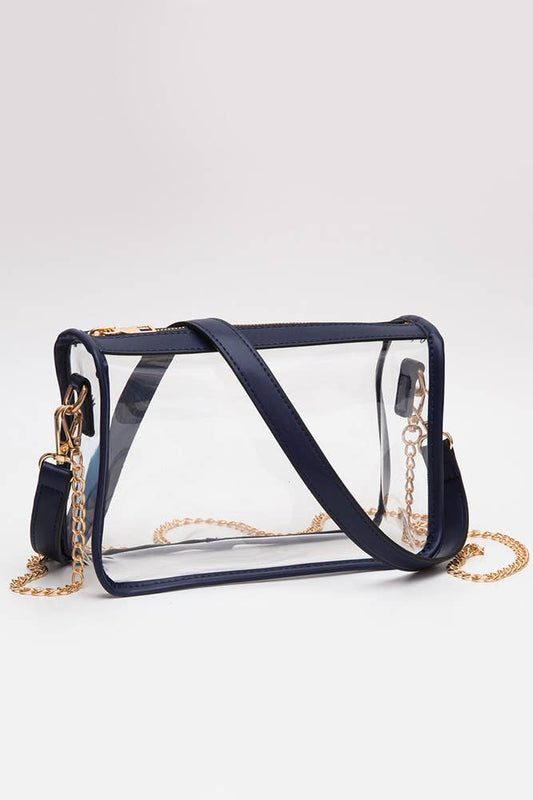 Clear Rectangle Stadium Concert Crossbody Bag: Navy