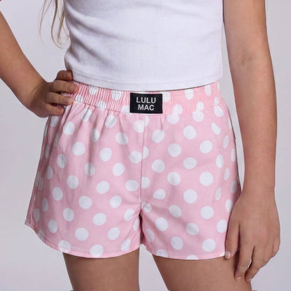Lulu Mac Light Pink Polka Dot KIDS SHORTS