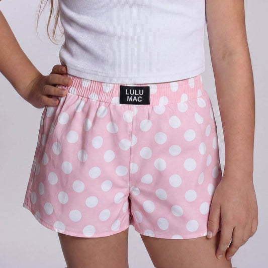 Lulu Mac Light Pink Polka Dot KIDS SHORTS