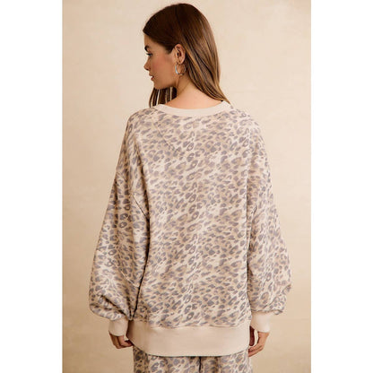 LEOPARD PRINT RELAXED CREWNECK PULLOVER SWEATSHIRT: LEOPARD
