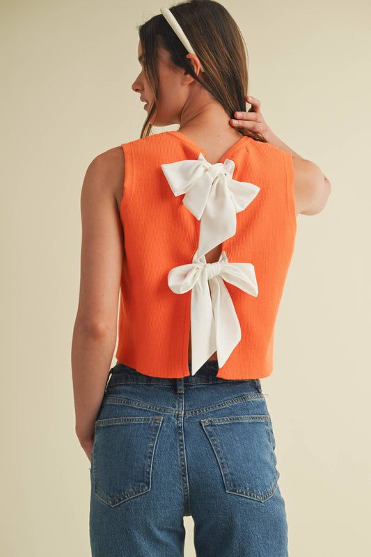 CSW17339 - BACK BOW TIE SLEEVELESS TOP: Crimson