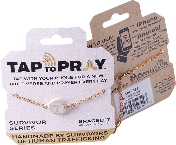 Tap To Pray® Survivor Series Chain Bracelet: 14K Gold-Plated + Vanilla Cross