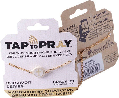 Tap To Pray® Survivor Series Chain Bracelet: 14K Gold-Plated + Vanilla Cross