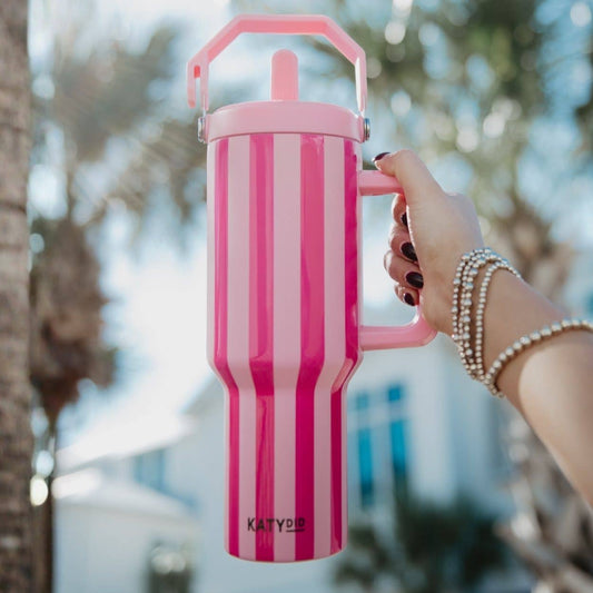 Pink and Hot Pink Striped 38 Oz Cabana Jug Tumbler: Pink and Hot Pink Stripe