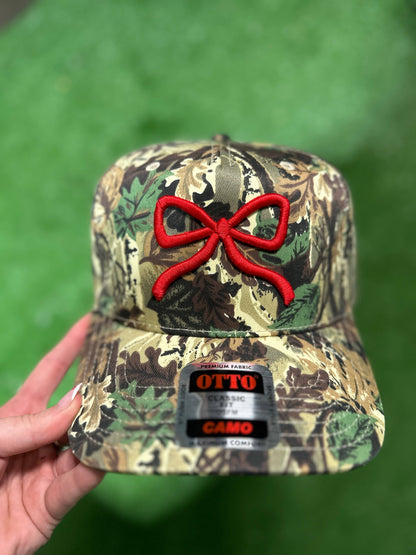 Camo Bow Embroidered Trucker Hat: Pink