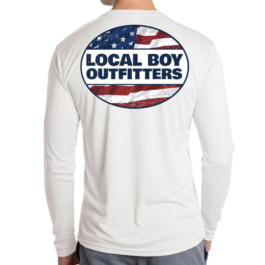 Local Boy L/S Performance Distressed USA - White