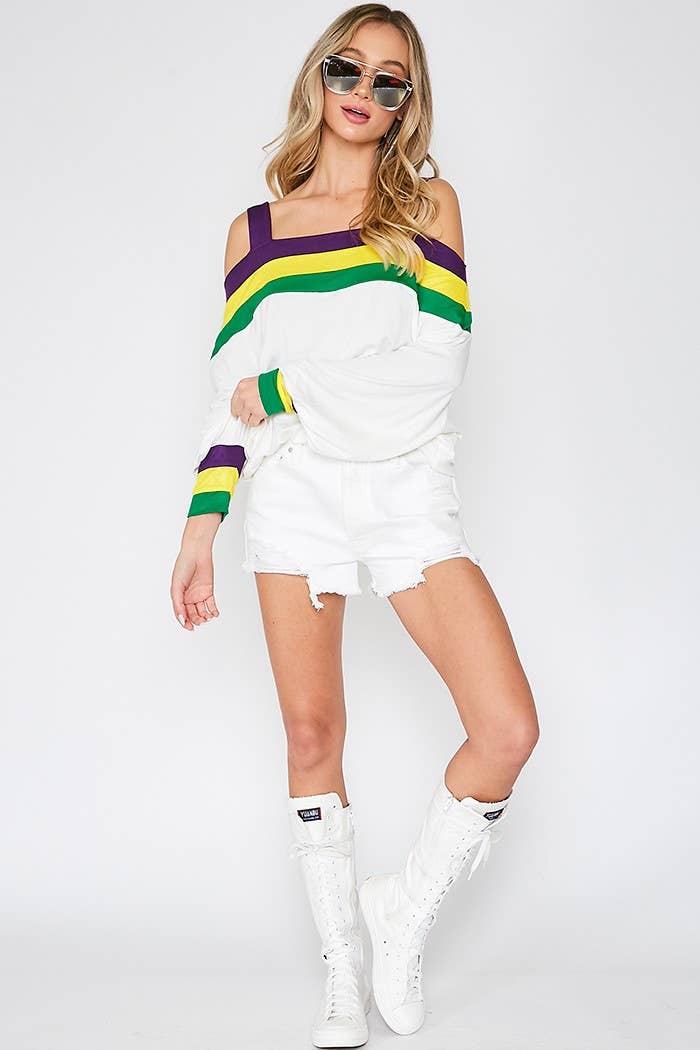 Mardigras. Cold shoulder color blocked knit top VT31284B: Multi