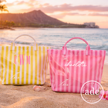 Yellow Striped Clear-Coated Tote Bag