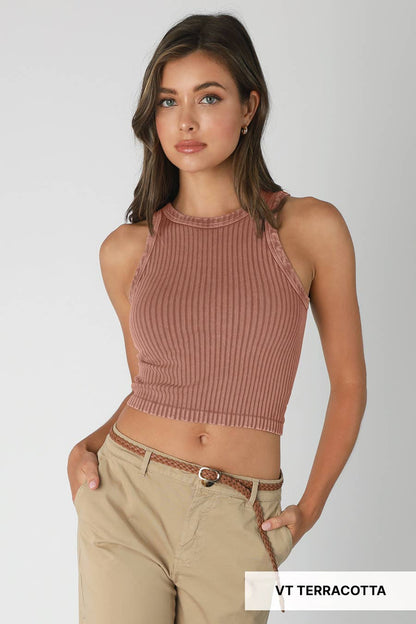 NS8358 - Vintage Wide Ribbed Tank Top: Vintage Raspberry
