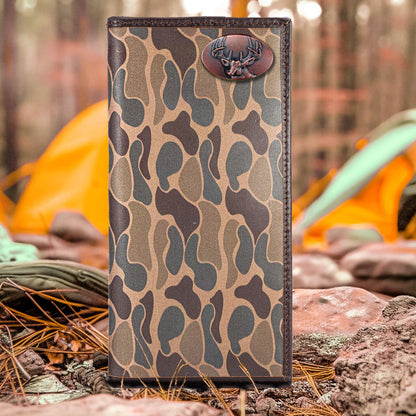 Buck Men's Secretary Old School Camo Leather Wallet.: Brown/Tan Camo