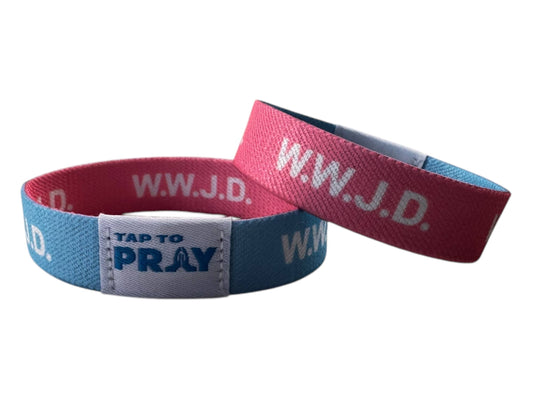 Tap To Pray™ Wristbands - Blue & Pink WWJD: Small / WWJD Pink / Blue