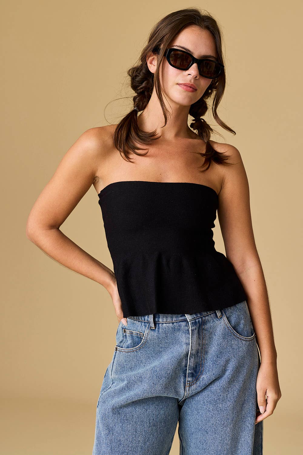 Ellie Strapless Knit Peplum Top: White