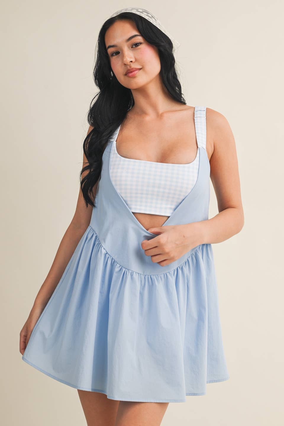 Gingham Print Double Layered Play Dress: Blue