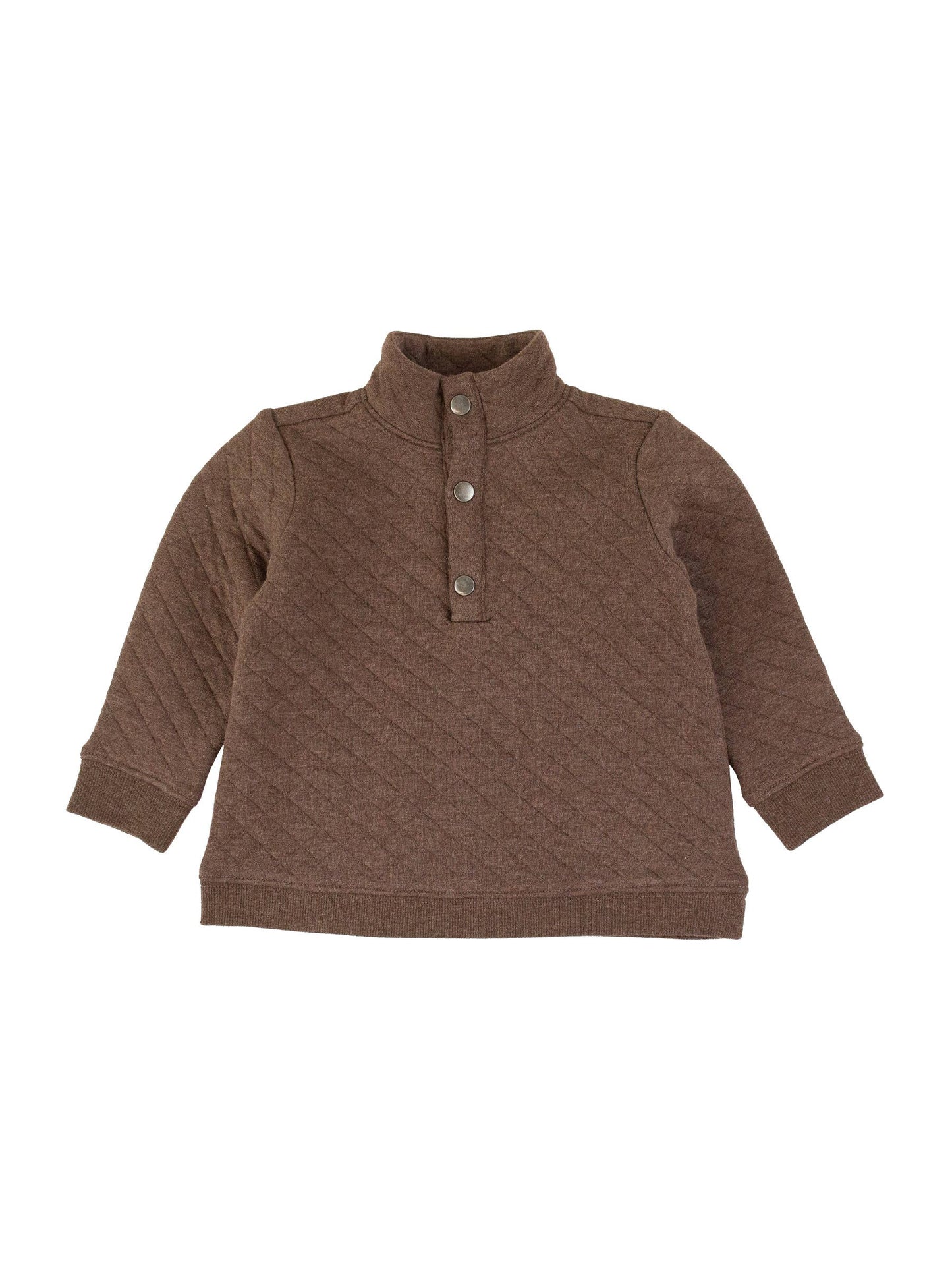Boys Heather Carafe Quilted Quarter Snap Sweatshirt: Brown
